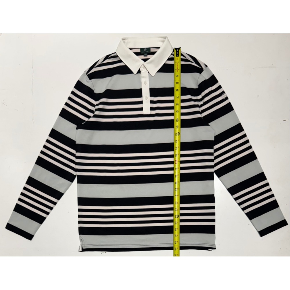 AG Green Label Mens Long Sleeve Striped Polo Shirt Performance‎ Stretch Size M